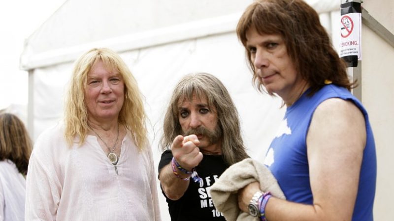 (left to right) David St. Hubbins (Michael McKean), Derek Smalls (Harry Shearer) and Nigel Tufnel (Christopher Guest) from Spinal Tap at the 2009 Glastonbury Festival at Worthy Farm in Pilton, Somerset.   (Photo by Yui Mok - PA Images/PA Images via Getty Images)